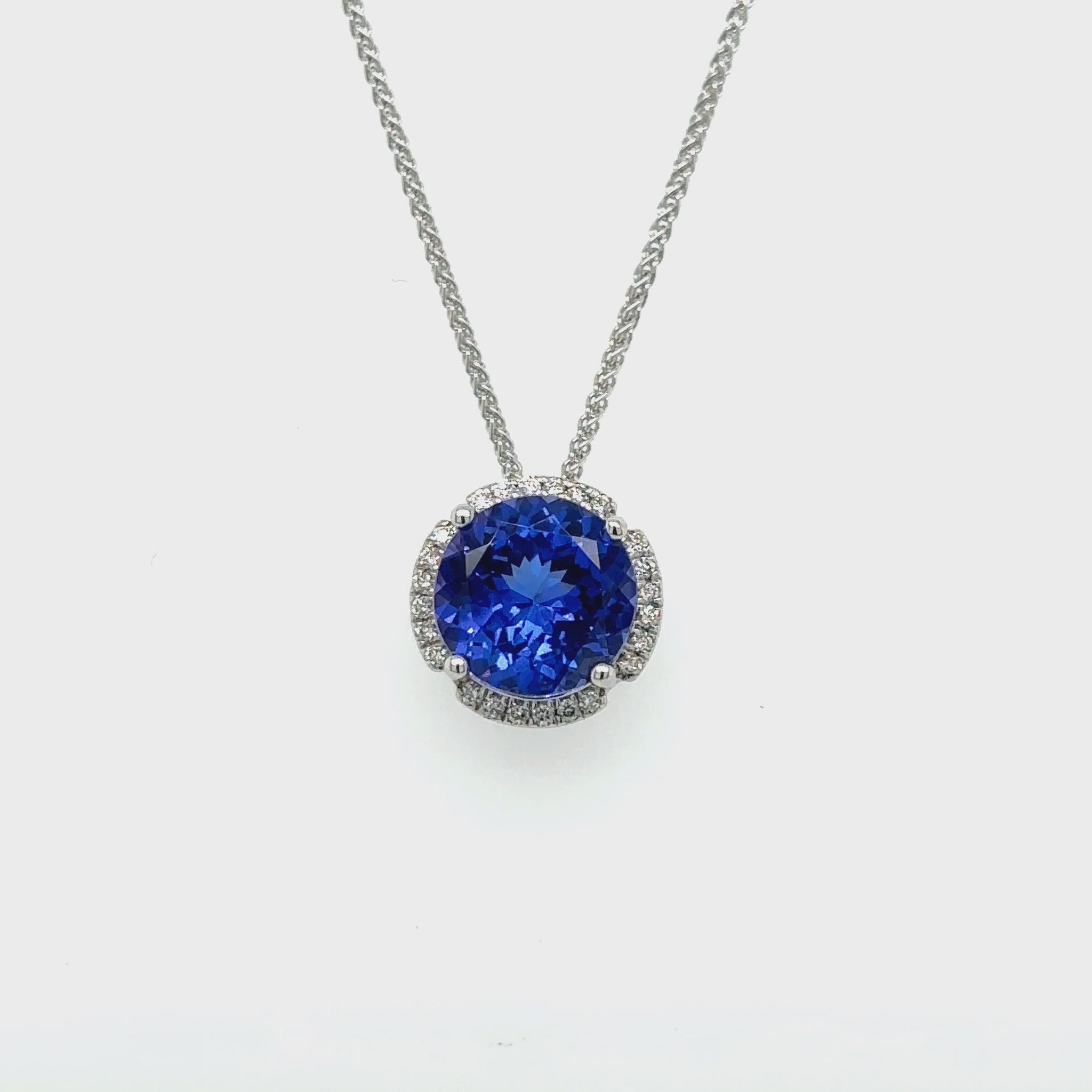 Round Tanzanite Pendant, Diamond Halo Pendant, Gemstone Jewelry, Fine Jewelry, Blue Gemstone Pendant, Halo Necklace, Tanzanite and Diamond Pendant, Luxury Jewelry, Statement Necklace